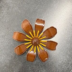 Antique Brown and Yellow Flower Brooch